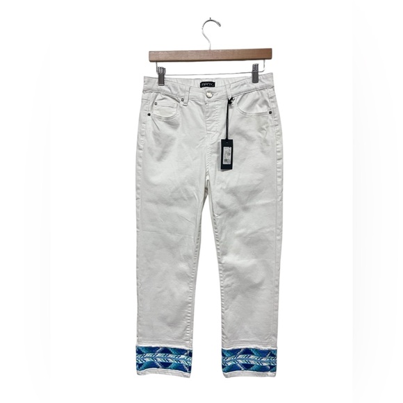 APNY Denim - NWT APNY | Southwestern Cuff Cropped Straight Pull On White Denim Jeans 10‎